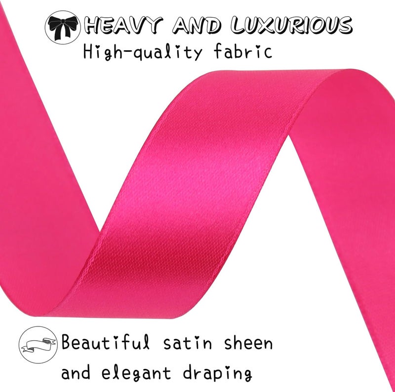 Riunbb Hot Pink Solid Satin Ribbon 1 Inch 50 Yards Solid Polyester Fabric Ribbon for Gift Wrapping Wedding Christmas Baby Shower Birthday Party Decoration Handmade Immortal Flower Craft - Image 3
